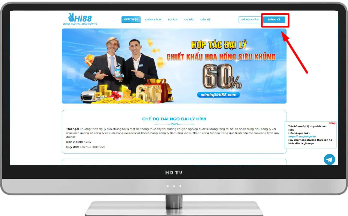 Bước 2: Chọn " ĐĂNG KÝ ĐẠI LÝ ".